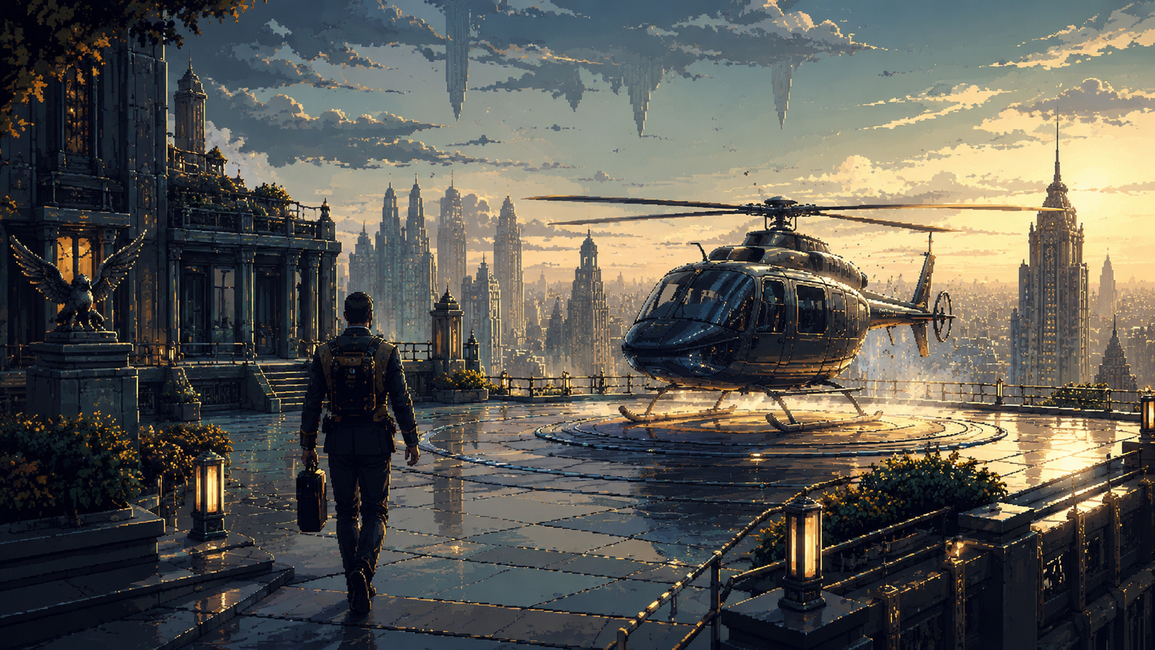 Prey illustrated journal evidence: Rooftop helicopter route and first-day facade hook.