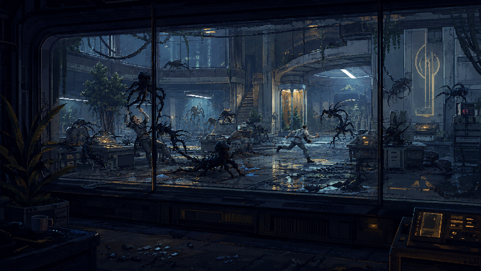 Prey illustrated journal evidence: First Mimic breach in the test-room lab after the experiment facade breaks.