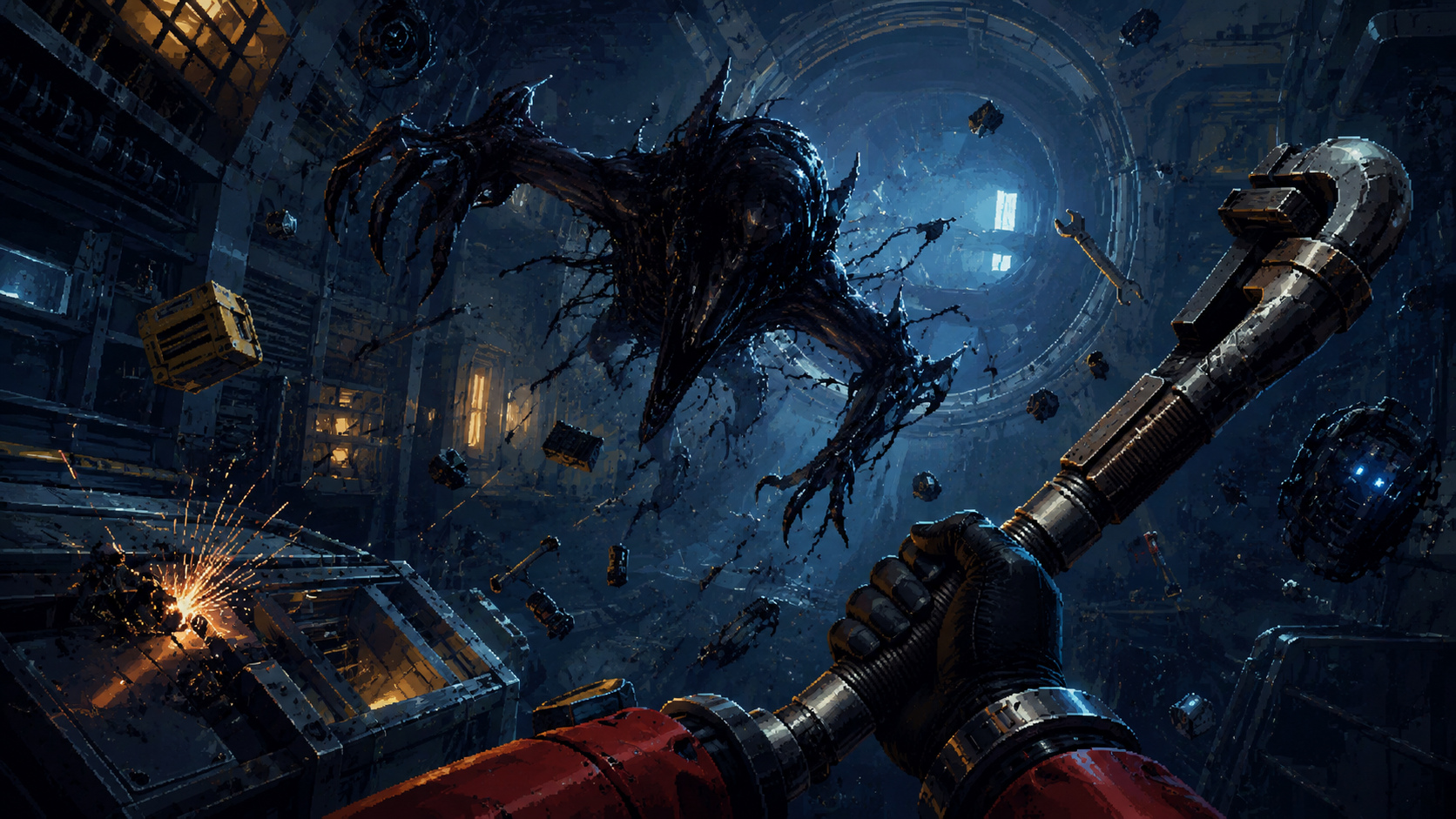 Prey illustrated journal evidence: First wrench-forward Mimic fight after the apartment set breaks open.