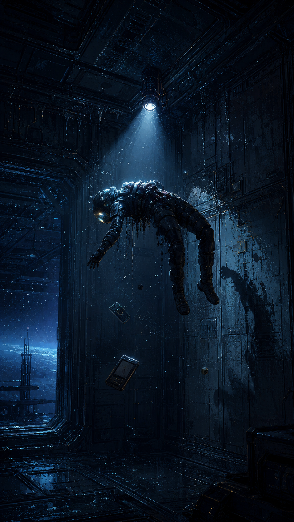Prey illustrated journal evidence: Calvino's body floating outside Hardware Labs during the exterior repair and Looking Glass recovery route.